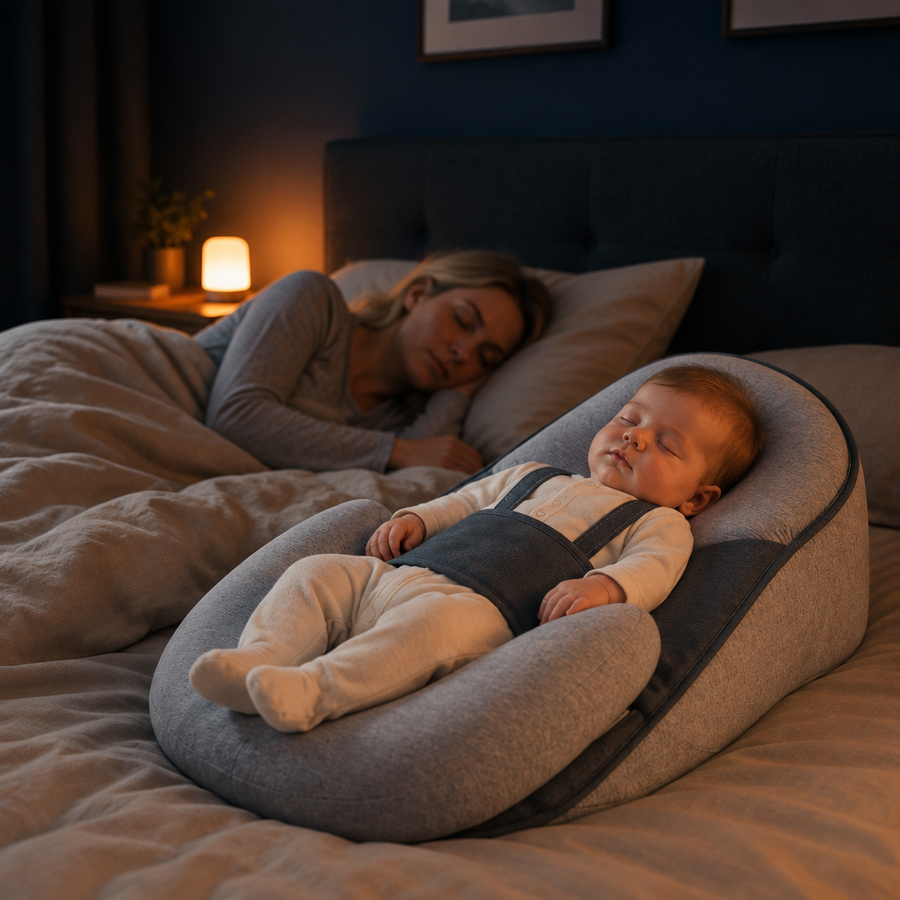 Mama und Baby schlafen ruhig, das Baby im CuddlePod Babynest