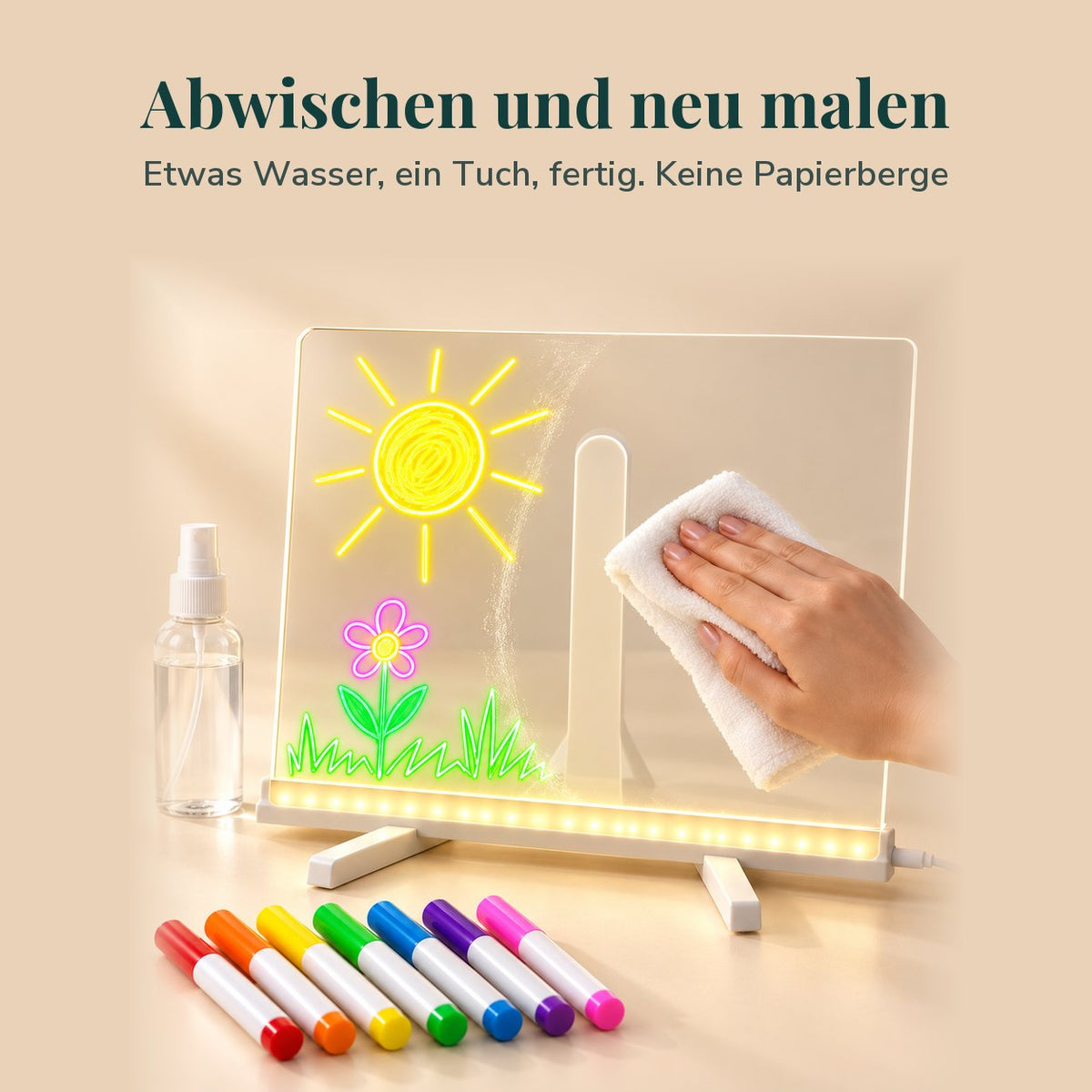 Abwischen und neu malen mit der DoodleBeam Maltafel