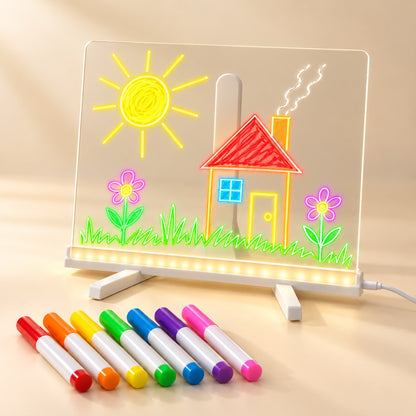 DoodleBeam Leuchtmaltafel mit leuchtender Kinderzeichnung und 7 bunten Stiften
