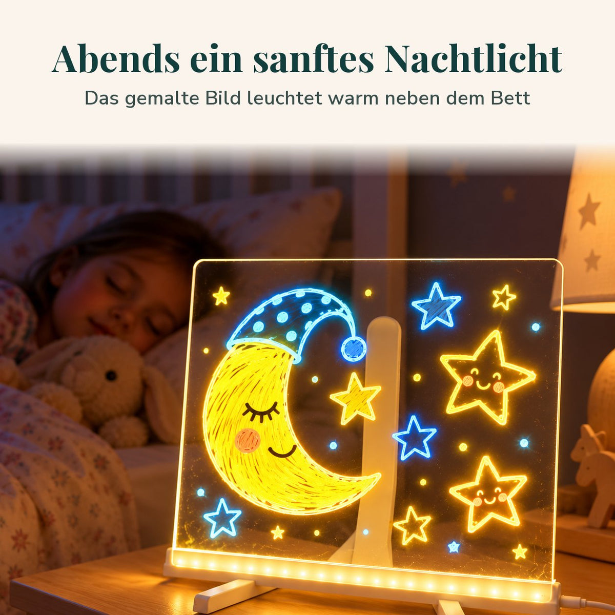 DoodleBeam als sanftes Nachtlicht neben dem Kinderbett
