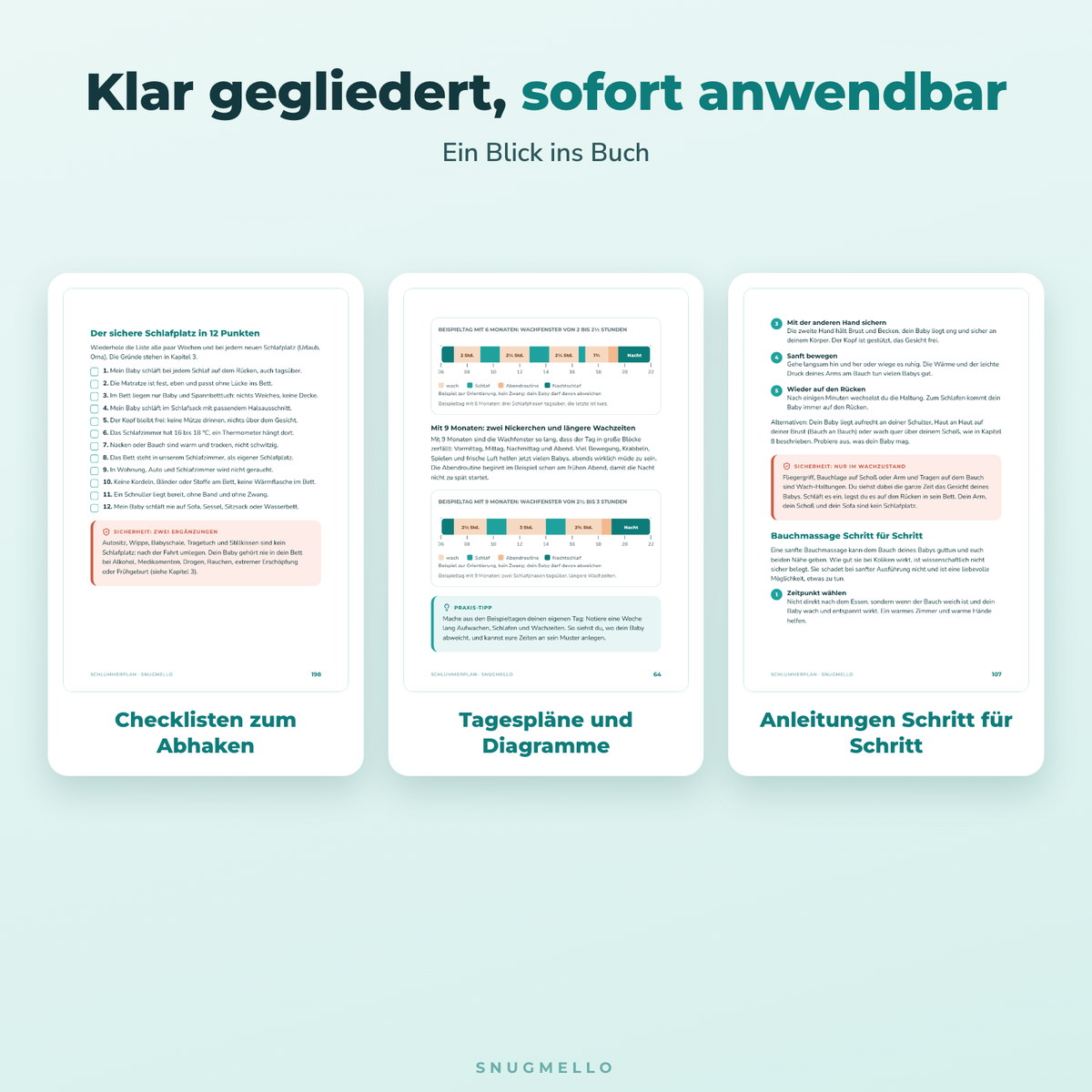Blick ins Buch: Checkliste, Tagespläne und Schritt-für-Schritt-Anleitungen im Schlummerplan